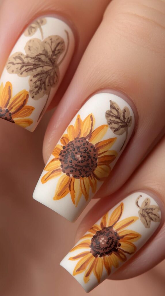 5. Matte Sunflower Nail Art