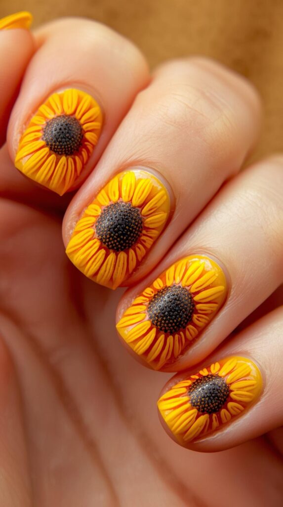 5. Matte Sunflower Nails