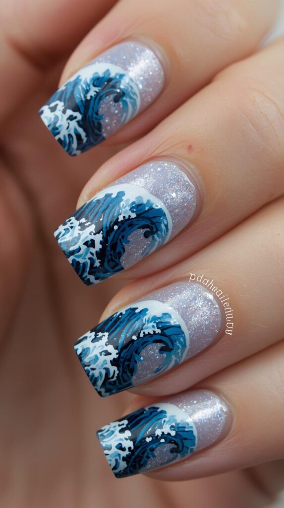 5. Ocean Wave Nail Art
