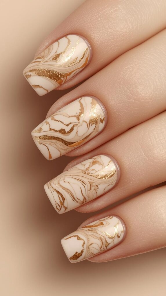 6. Beige Marble Nails