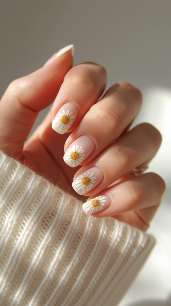 6. Daisy French Nail Design