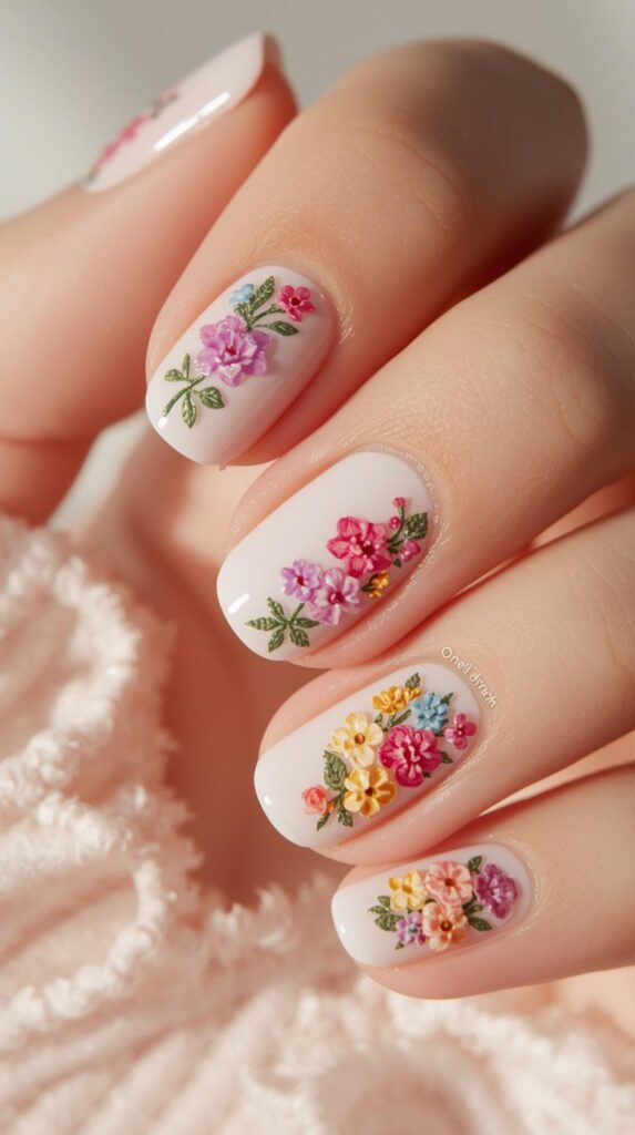 6. Floral Accent Nails