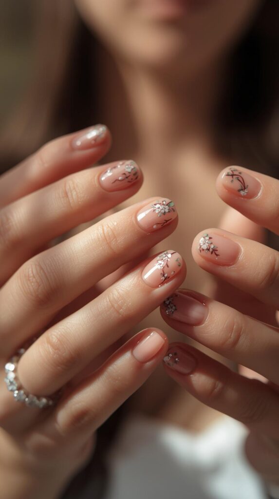 6. Short Floral Nails