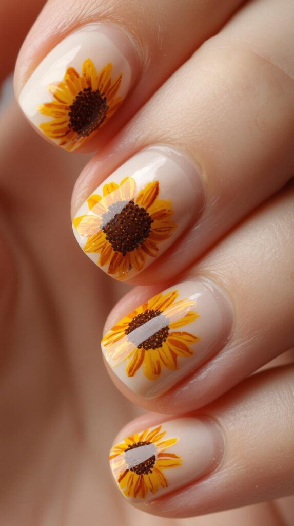 6. Short Sunflower Nails