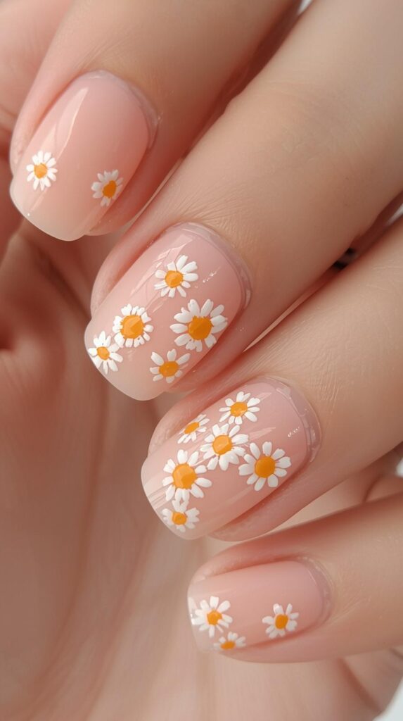 6. Soft Daisy Nail Art