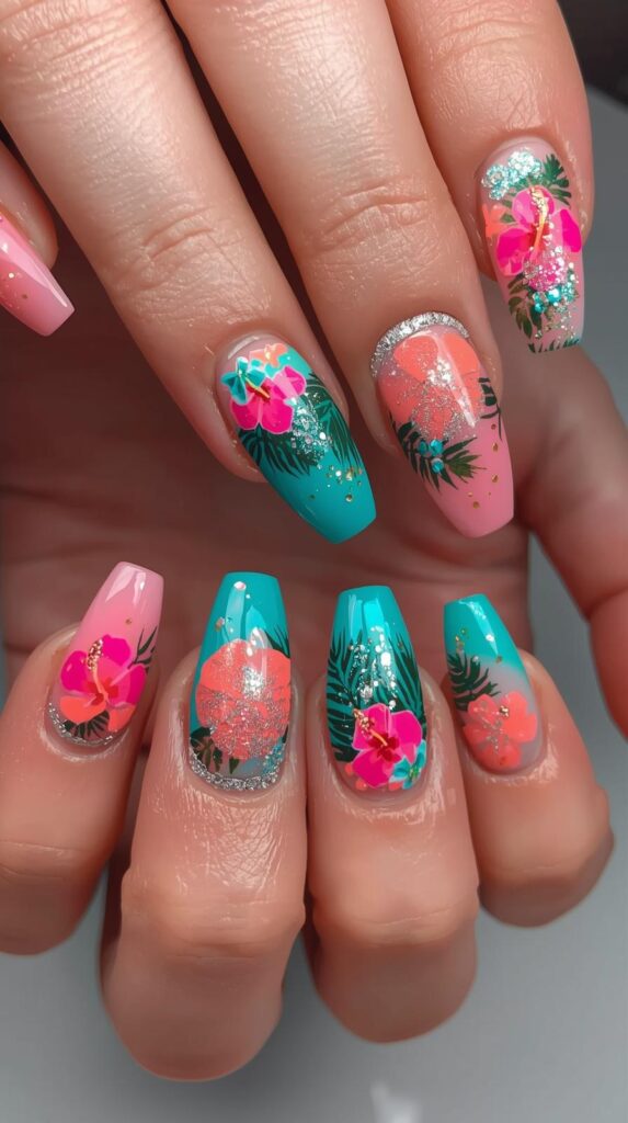 6. Tropical Acrylic Nails