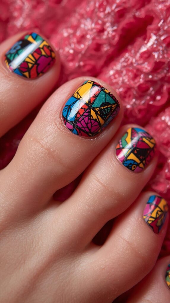 7. Clashing Multi-Color Toe Designs