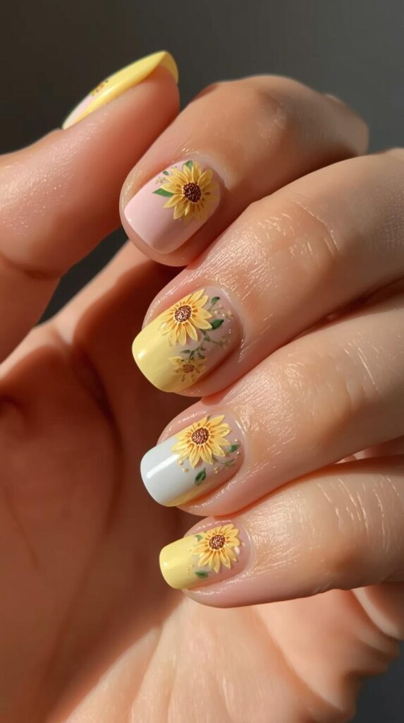 7. Pastel Sunflower Nails
