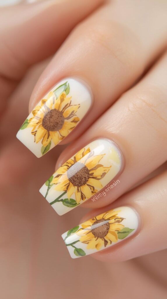 7. Pastel Sunflower Nails