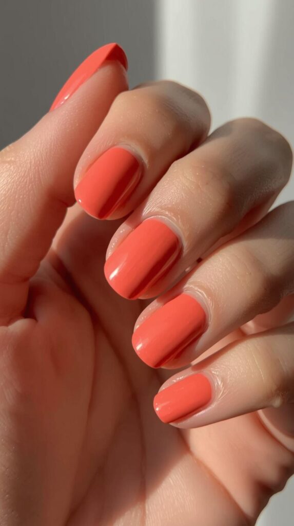 7. Peachy Coral Nails