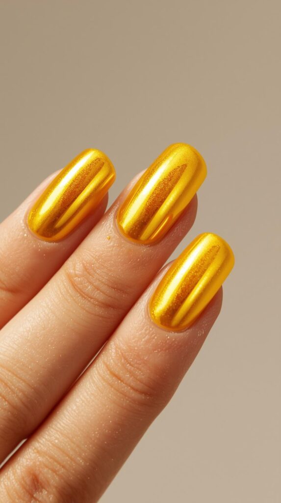 8. Chrome Yellow Nails