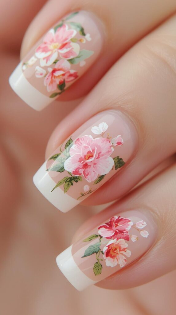 8. Floral Pastel French Tips