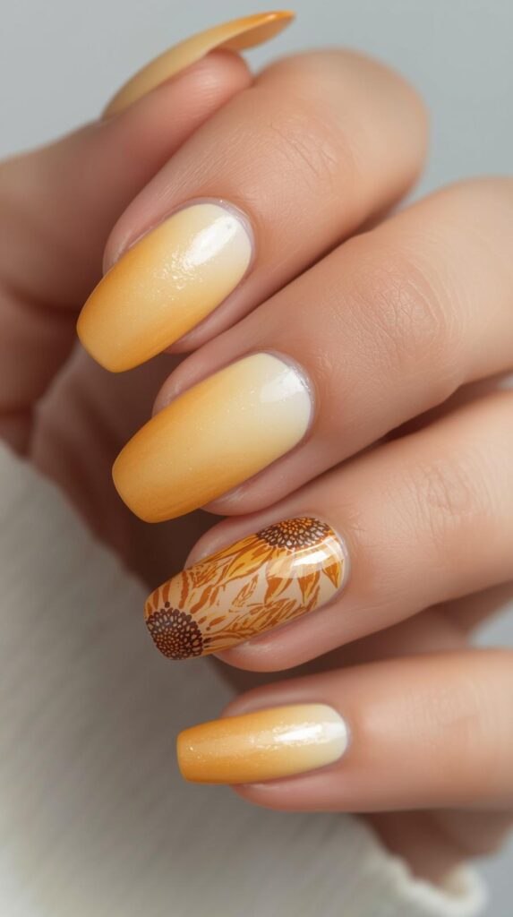 8. Sunflower Ombre Nails