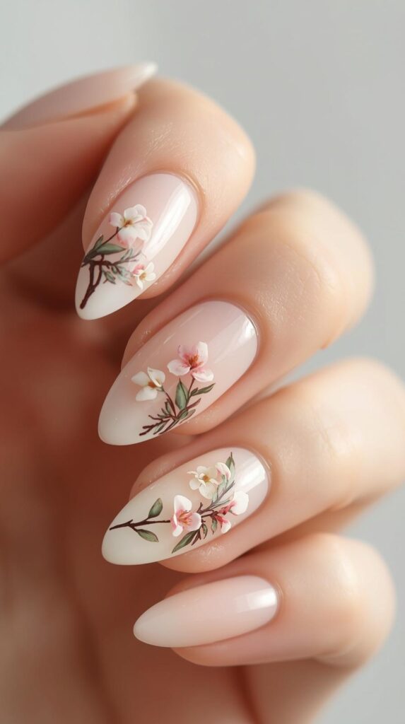 9. Floral Almond Nails