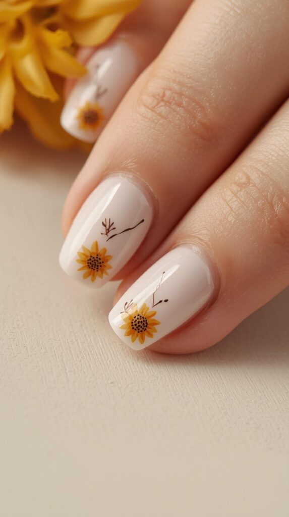 9. Minimal Sunflower Nail Designs