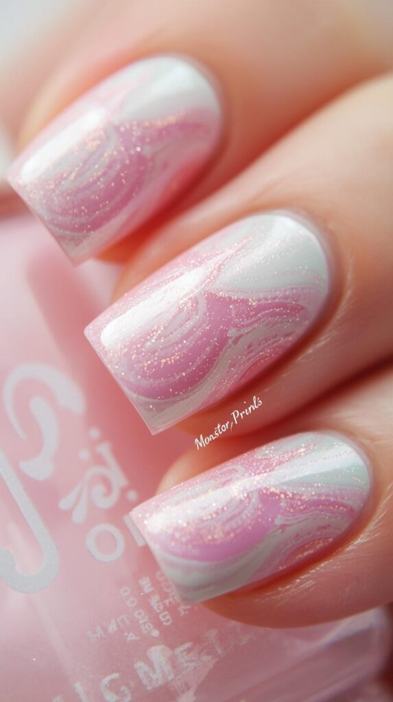 9. Nude & Pastel Swirl Nails