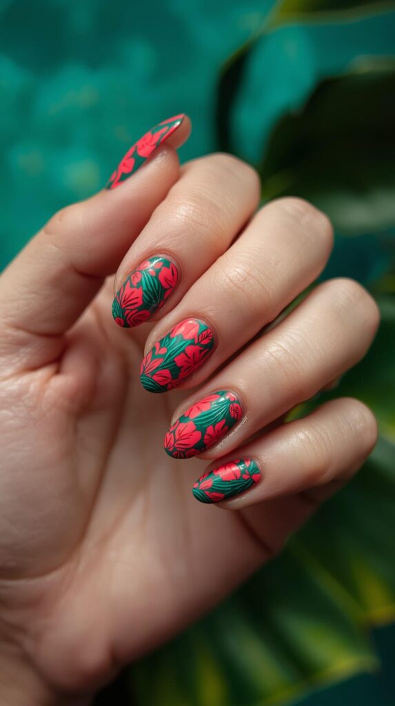 9. Tropical Floral Nails