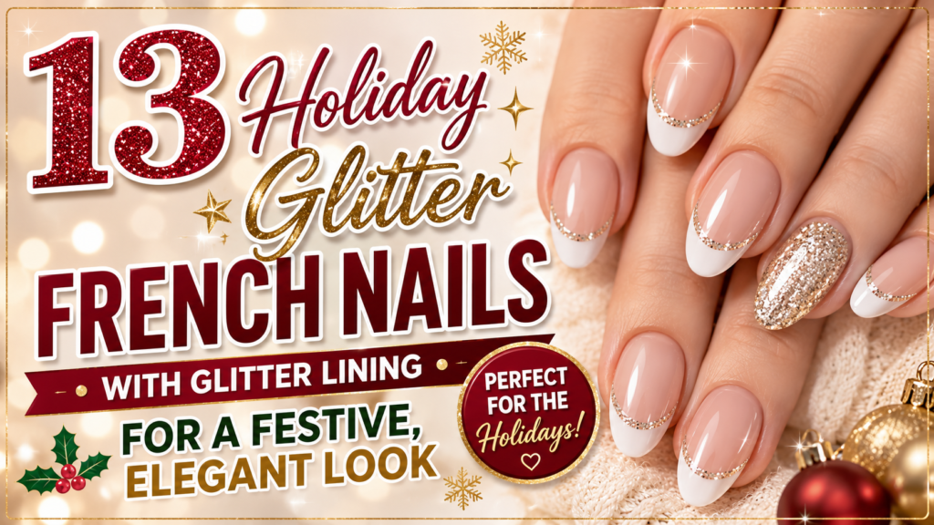 Holiday Glitter French Nails with Glitter