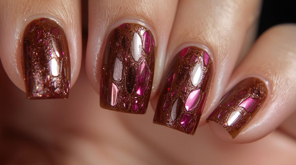 11 Trendy Brown Nails with Pink Chrome for a Glam Look